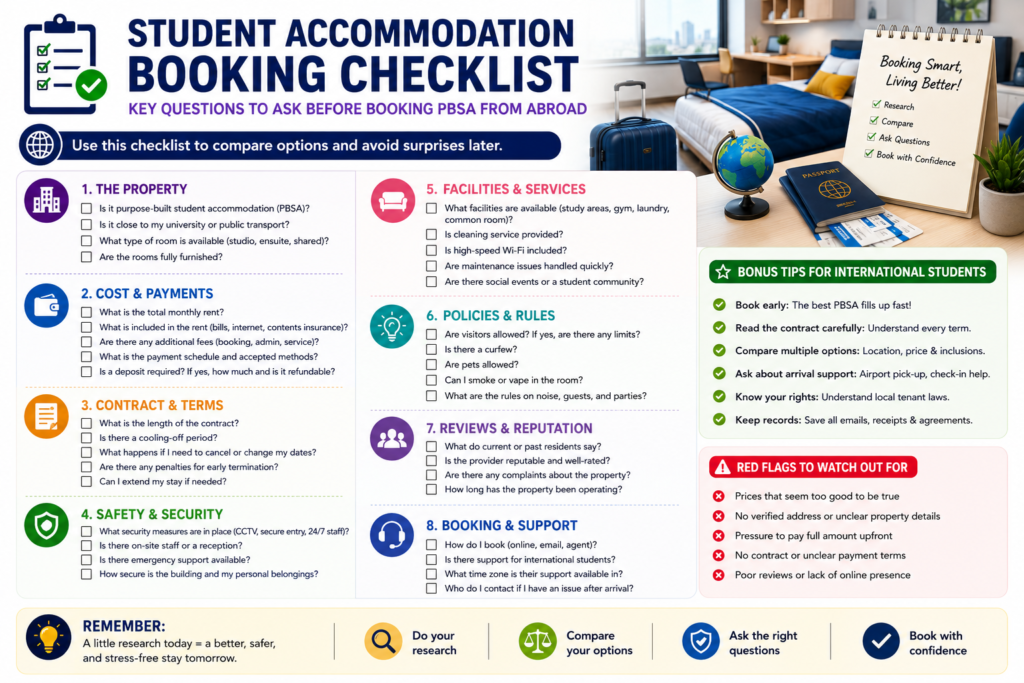 Student accommodation booking checklist for international students